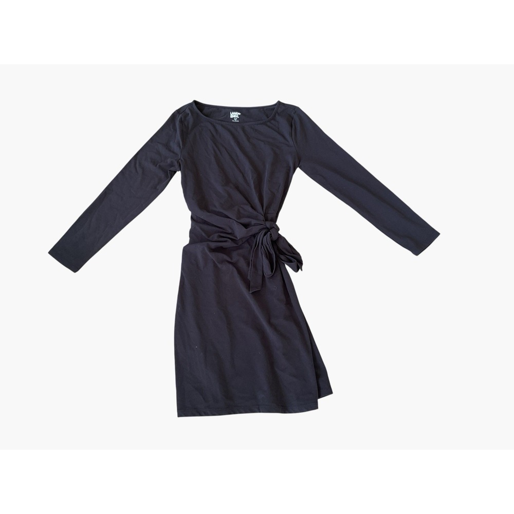 NWT Lands End Dress Womens Size XS Black Boatneck Long Sleeve Tie Waist Midi